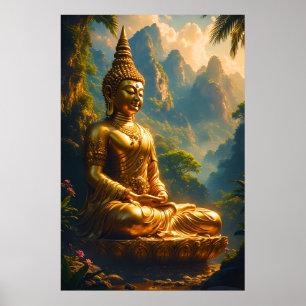Gyllene meditation i de thailändska topparna poster