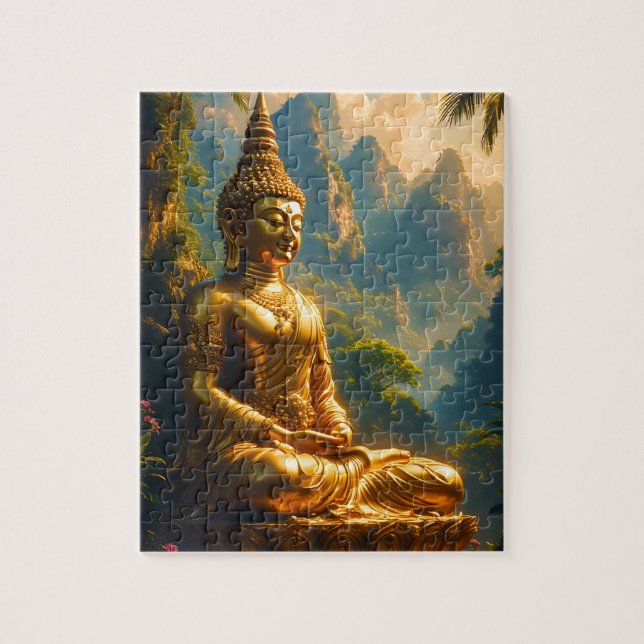 Gyllene meditation i de thailändska topparna pussel (Vertikal)