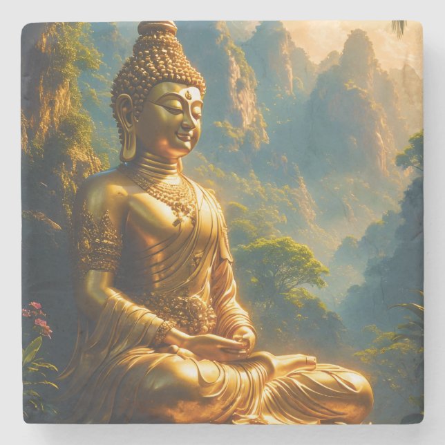 Gyllene meditation i de thailändska topparna stenunderlägg (Framsidan)