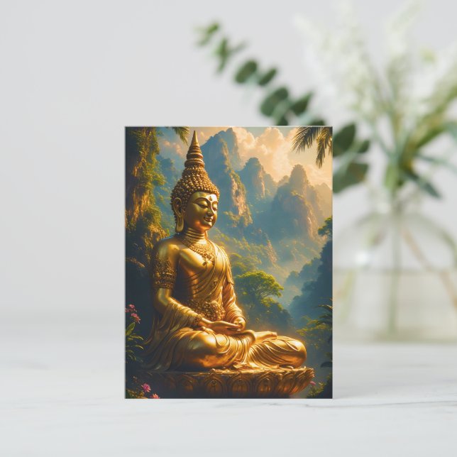 Gyllene meditation i de thailändska topparna vykort (Stående Fram)