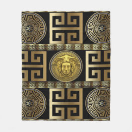 Gyllene Medusa Geometrisk Grekisk Nyckel Designer Fleecefilt
