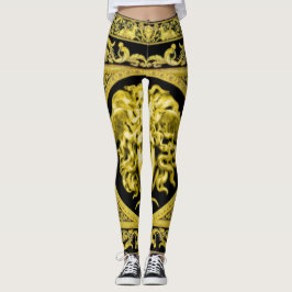 Gyllene Medusa med arabesker över svarta Leggings