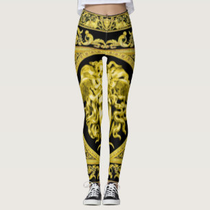 Gyllene Medusa med arabesker över svarta Leggings