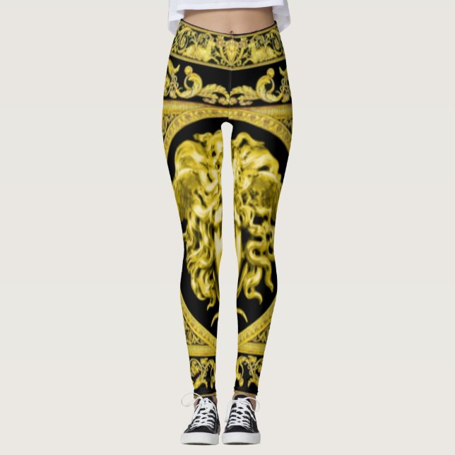 Gyllene Medusa med arabesker över svarta Leggings (Framsida)