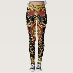 Gyllene Medusa och Serafimer Svart, Guld och Rött Leggings