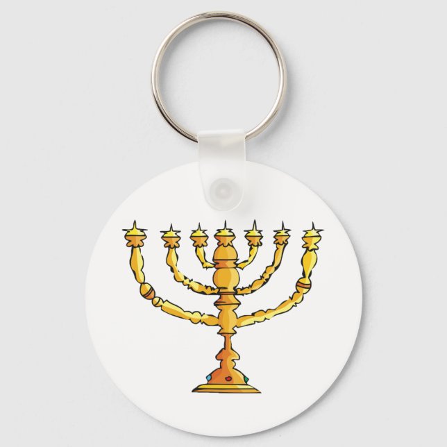 Gyllene Menorah-judisk ljusstake Nyckelring (Framsida)