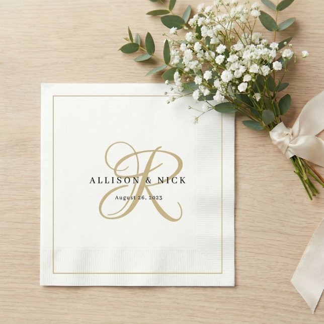 Gyllene minimalistiska monogram bröllopsservetter pappersservett (Skapare uppladdad)