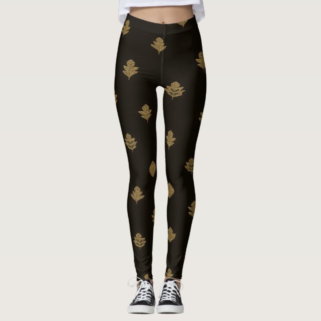 Gyllene mönster för leggings med svarta ben (Framsida)
