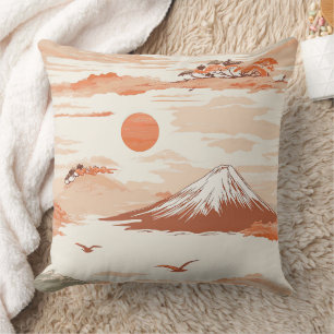 Gyllene Mount Fuji Soluppgång Japan Akvarellmönste Kudde