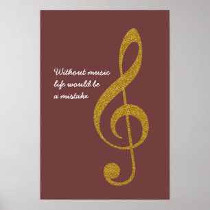 gyllene musikaliska anteckningstreble g-clef poster