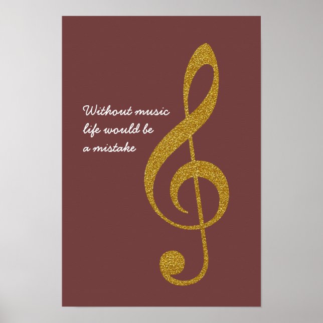 gyllene musikaliska anteckningstreble g-clef poster (Framsidan)