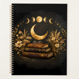 Gyllene Mystisk Bibliotek & Botanisk Boho Moon Art