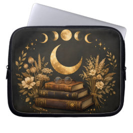 Gyllene Mystisk Bibliotek & Botanisk Boho Moon Art Laptop Fodral