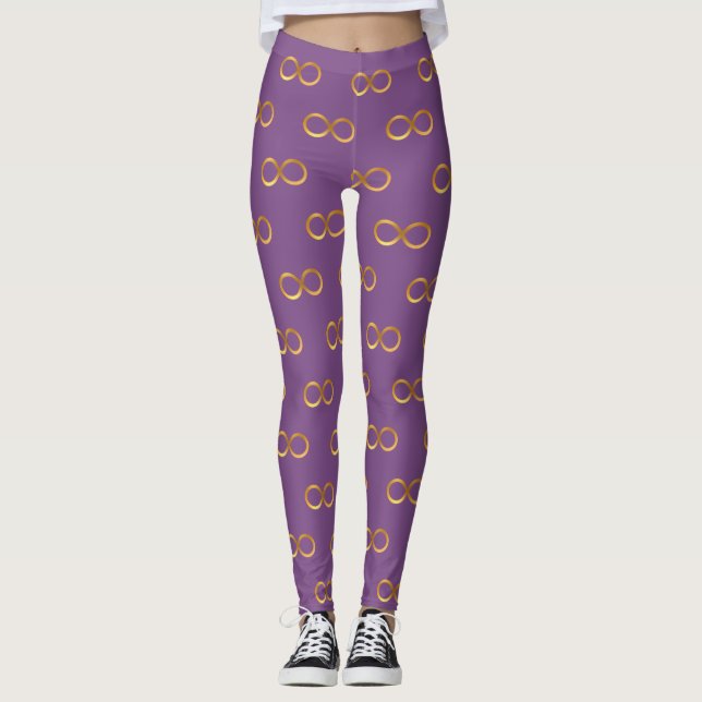 Gyllene Oändlighetssymbolmönster på Violett Leggings (Framsida)