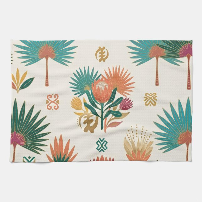 Gyllene Oas Tropicaliska Botaniska Underlägg Kökshandduk (Horisontell)