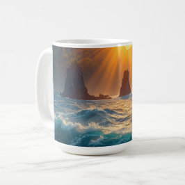 Gyllene Ocean Solnedgång Berg Kust Natur Kaffemugg