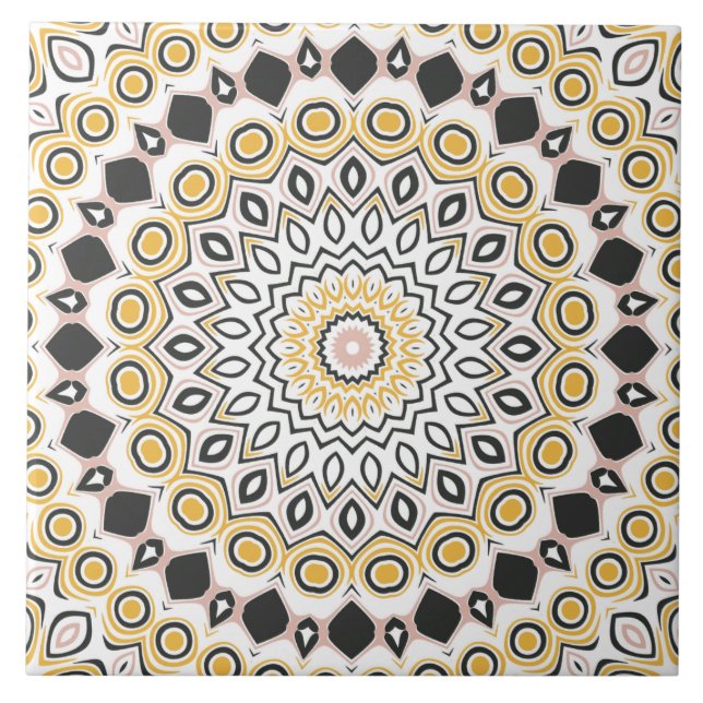 Gyllene och kol svart Mandala Mönster Kakelplatta (Framsidan)