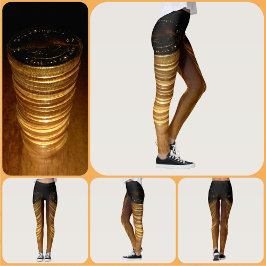 Gyllene och svarta staplade guldmynt Glam Leggings
