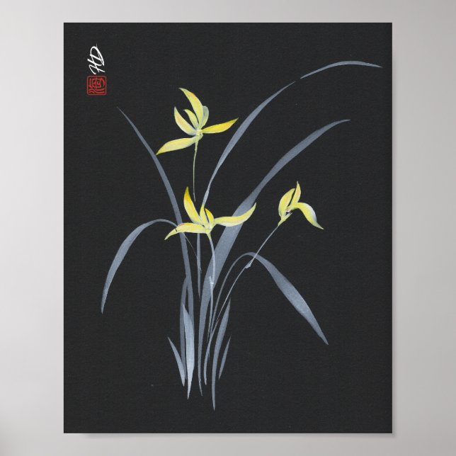 Gyllene orkidéer vid midnatt poster (Framsidan)