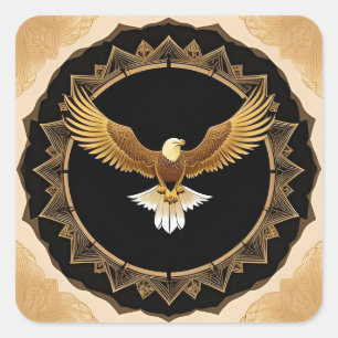Gyllene Örn Geometrisk Mandala 🖼️ Majestätisk 🦅 Fyrkantigt Klistermärke