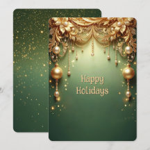 Gyllene Ornament Julkort Festiv Grön