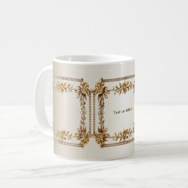 Gyllene Ornament Rektangel Diamant Blommor Blank Kaffemugg