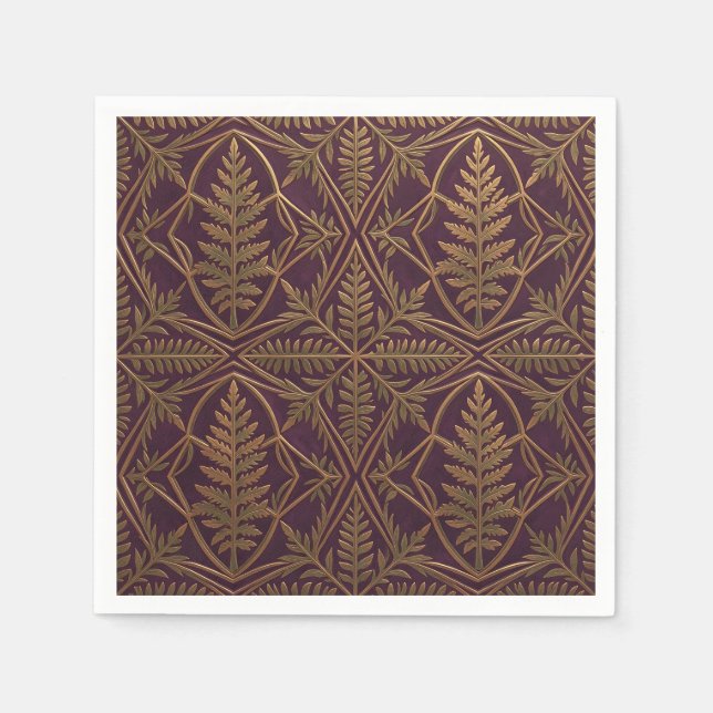 Gyllene Ornamenterad Geometrisk Lila Fern  Pappersservett (Framsidan)