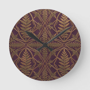 Gyllene Ornamenterad Geometrisk Lila Fern  Rund Klocka