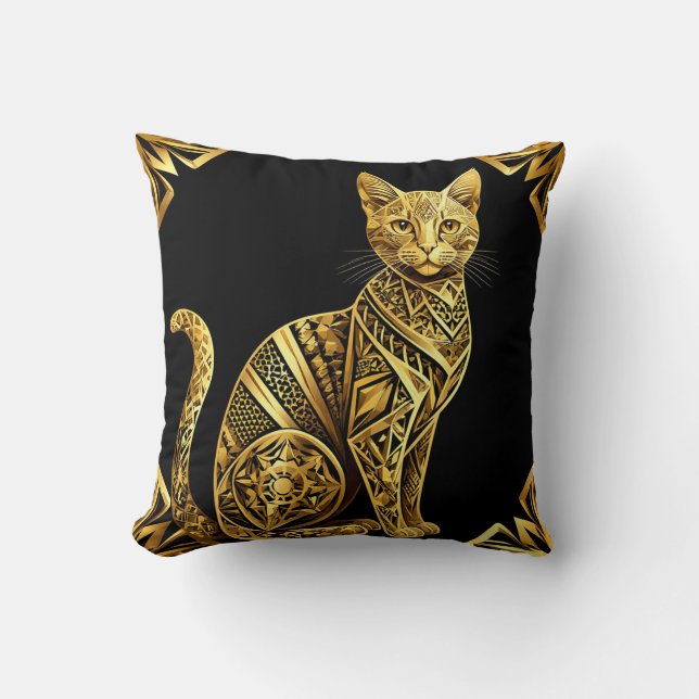 Gyllene Ornamenterad Katt Illustration Kudde (Framsida)