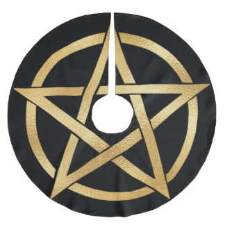 Gyllene pentagram på svart julgransmatta borstad polyester