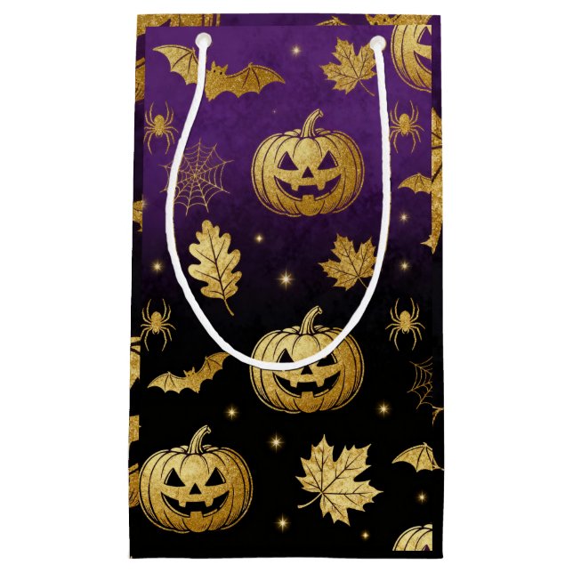 Gyllene Pumpa Glöd – Elegant Halloweenpresentpåse  (Framsidan)