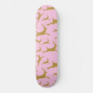 Gyllene Ren Glad Jul Xmas Rosa Flickor Mini Skateboard Bräda 18,5 Cm