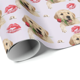 gyllene retriever med ros och kyssar presentpapper