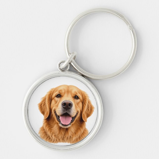 gyllene retriever rund silverfärgad nyckelring (Framsidan)