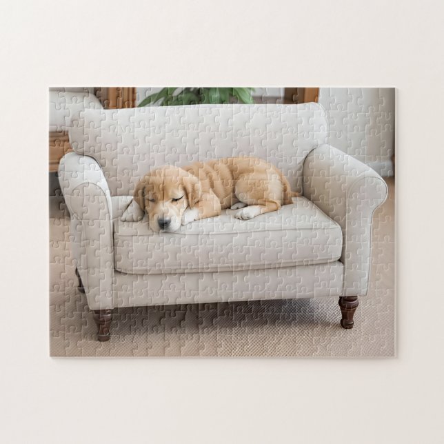 Gyllene Retriever Valp Sover Pussel (Horisontell)
