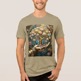 Gyllene robot hand som håller det gyllene livets t shirt