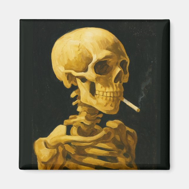 Gyllene Rökande Dödskalle – Unik Van Gogh-inspirer Magnet (Framsidan)
