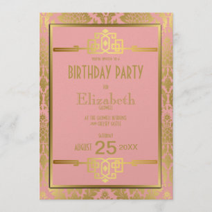 Gyllene Romantik 1920-talets Art Deco Birthday bju Inbjudningar