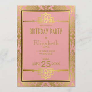 Gyllene Romantik 1920-talets Art Deco Birthday bju Inbjudningar