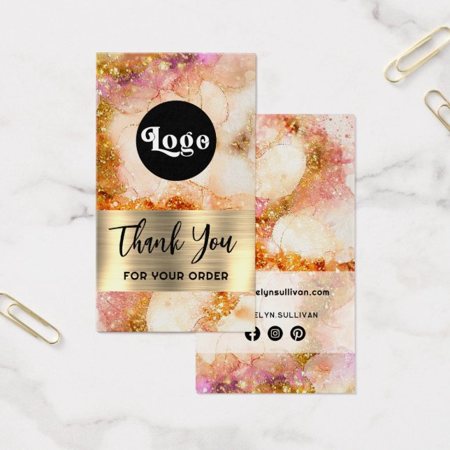 gyllene rosa akvarell falsk foliepaketinsats visitkort (Kontor)