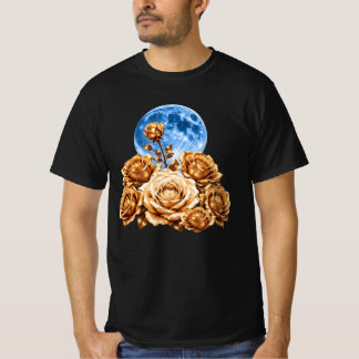Gyllene Rosor & Blå Fullmåne Celestial Estetik  T Shirt
