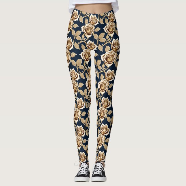 Gyllene Rosor Med Metallisk Finish Leggings (Framsida)