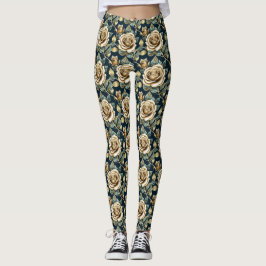 Gyllene rosor med metallisk finish leggings