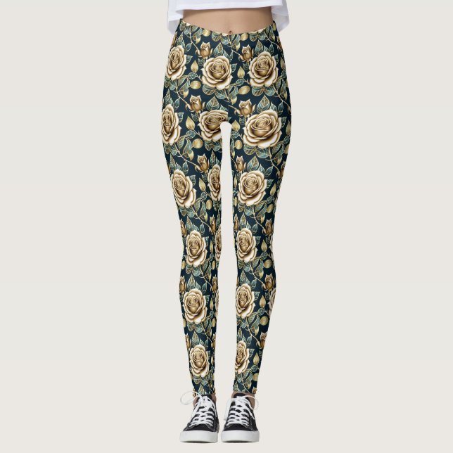 Gyllene rosor med metallisk finish leggings (Framsida)