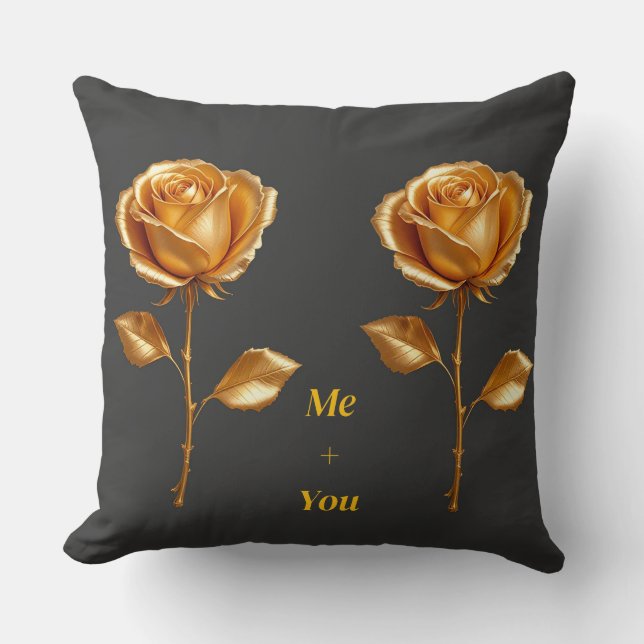 Gyllene rosor på mörk bakgrund kudde (Framsida)
