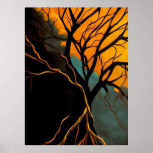 Gyllene rötter och skymningsträd poster