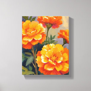 Gyllene Sammetblommor Akvarell Blommor Blommig Canvastryck