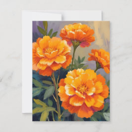 Gyllene Sammetblommor | Akvarell Blommor Blommig Tack Kort