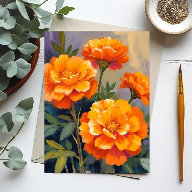 Gyllene Sammetblommor | Akvarell Blommor Blommig Vykort (Skapare uppladdad)