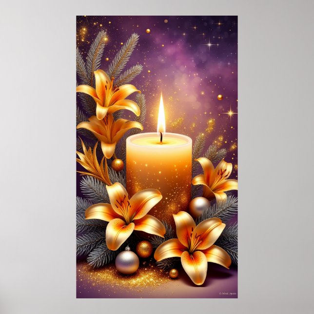 ✨ Gyllene Semestervaxljus Festlig Tall Elegans Poster (Framsidan)